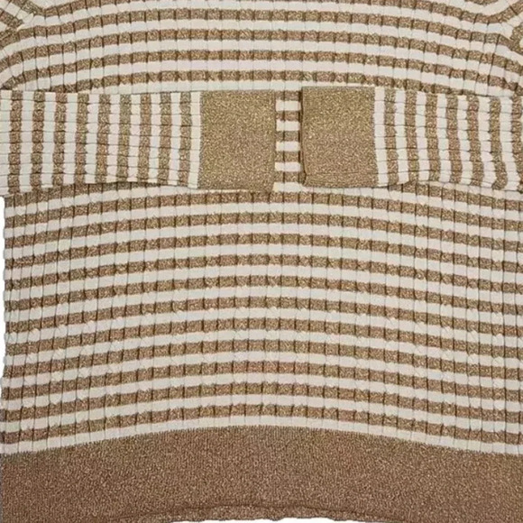 Talbots Women's Small Sweater Gold Stripe Wool Blend Metallic Preppy Holiday - Picture 2 of 16